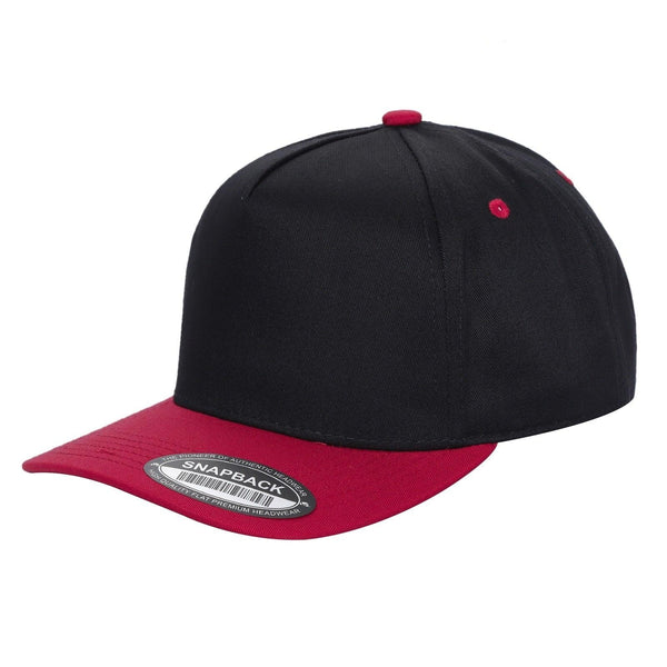 Premium TC-5-Panel 2-Tone Snapback Cap – Structured Fit, Cotton/Poly Blend - BLK/RED