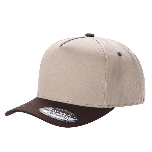 Premium TC-5-Panel 2-Tone Snapback Cap – Structured Fit, Cotton/Poly Blend - KHI/BROWN