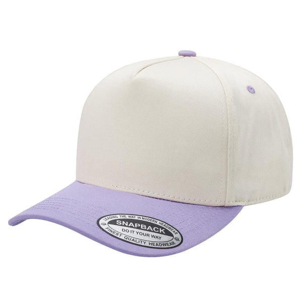 Premium TC-5-Panel 2-Tone Snapback Cap – Structured Fit, Cotton/Poly Blend - TAN/LAVENDER