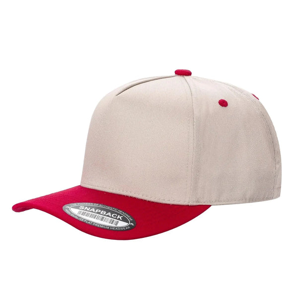 Premium TC-5-Panel 2-Tone Snapback Cap – Structured Fit, Cotton/Poly Blend - TAN/RED