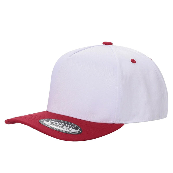 Premium TC-5-Panel 2-Tone Snapback Cap – Structured Fit, Cotton/Poly Blend - WHT/RED