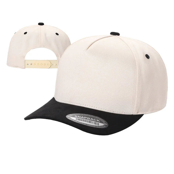 TCS - Premium 5-Panel Snapback Cap with Suede Bill - TAN/BLK