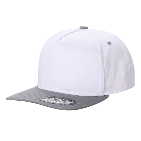 Premium TC-5-Panel 2-Tone Snapback Cap – Structured Fit, Cotton/Poly Blend - WHT/L.GREY