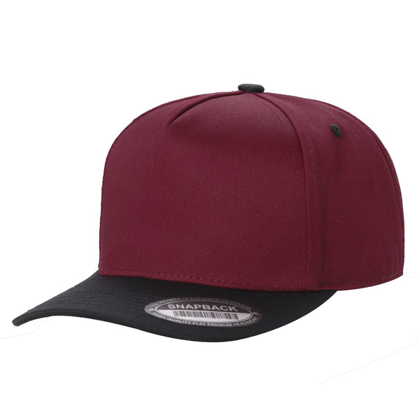 Premium TC-5-Panel 2-Tone Snapback Cap – Structured Fit, Cotton/Poly Blend - WINE/BLK
