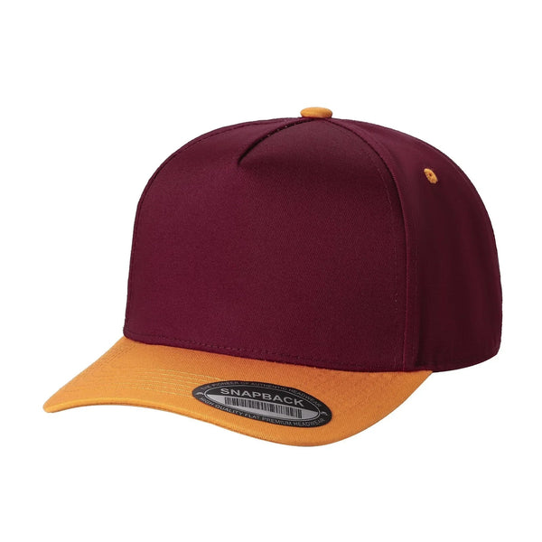 Premium TC-5-Panel 2-Tone Snapback Cap – Structured Fit, Cotton/Poly Blend - WINE/GOLD