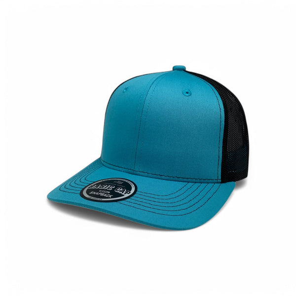 Plain Slide Curve 6Panel Mesh Hat 6001 Adjustable Snapback - AQUA/BLACK