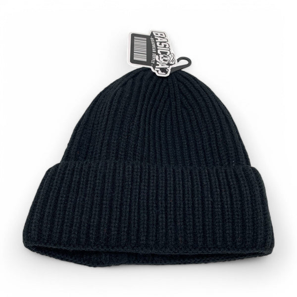 BASIC CAP Plain Fisherman Beanie PFB Knit Cap - BLACK
