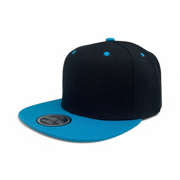 Basic Cap Plain Poly Snapback Hat 8002 - BLK/AQUA
