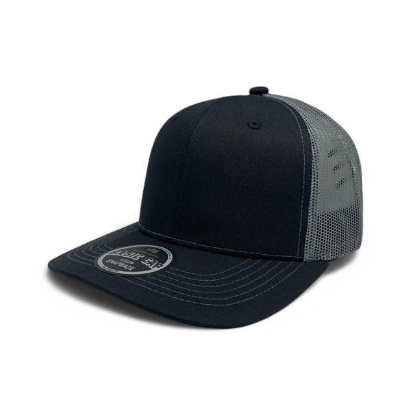 Plain Slide Curve 6Panel Mesh Hat 6001 Adjustable Snapback - BLACK/CHARCOAL