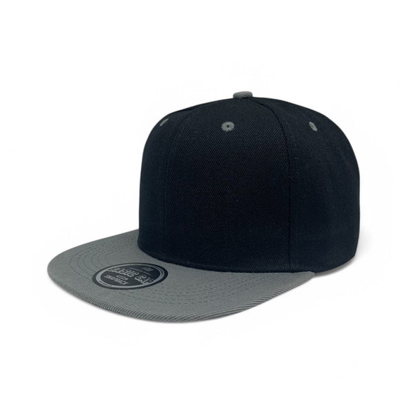 Basic Cap Plain Poly Snapback Hat 8002 - BLK/D.GREY