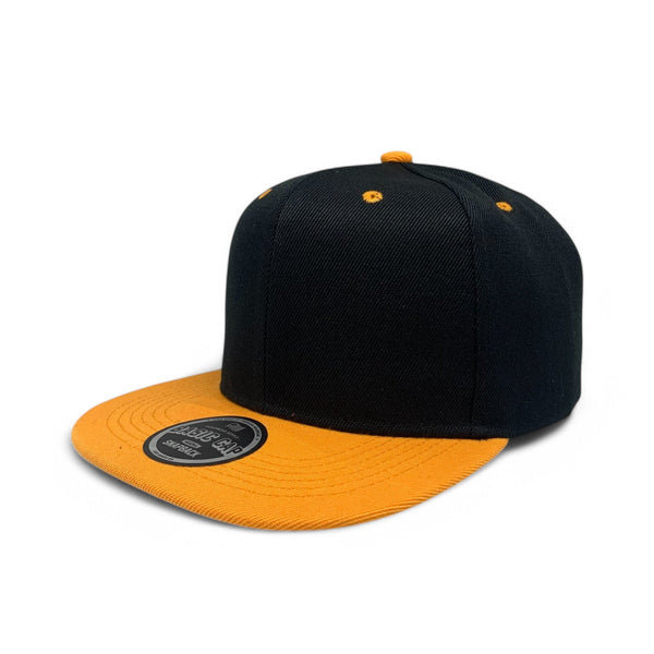 Basic Cap Plain Poly Snapback Hat 8002 - BLK/GOLD