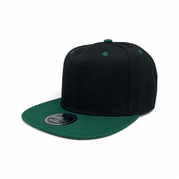 Basic Cap Plain Poly Snapback Hat 8002 - BLK/D.GREEN