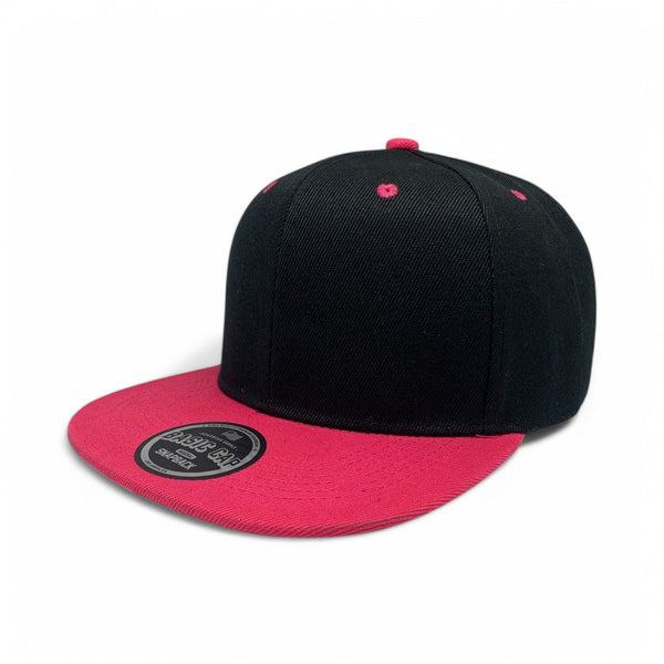 Basic Cap Plain Poly Snapback Hat 8002 - BLK/H.PINK