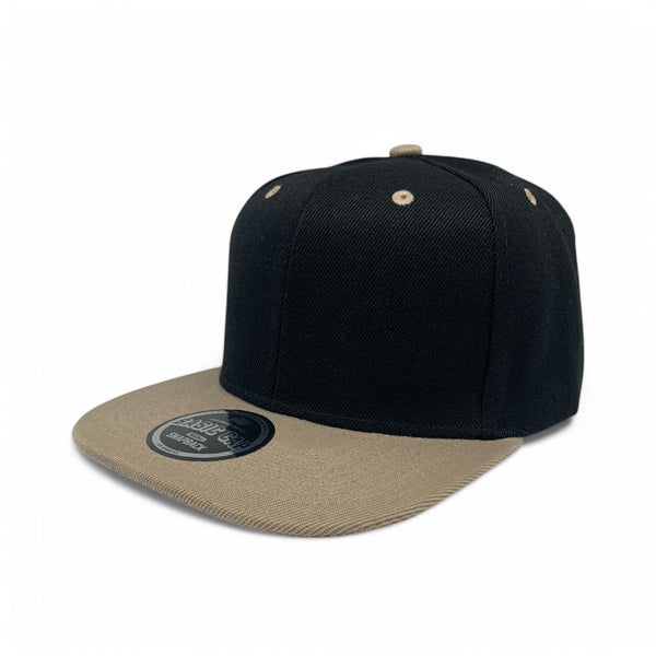 Basic Cap Plain Poly Snapback Hat 8002 - BLK/KHAKI