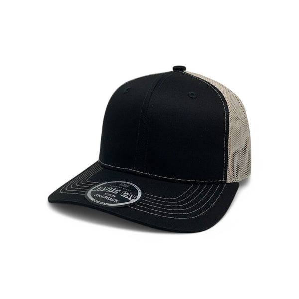 Plain Slide Curve 6Panel Mesh Hat 6001 Adjustable Snapback - BLACK/KHAKI
