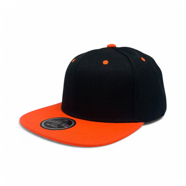 Basic Cap Plain Poly Snapback Hat 8002 - BLK/ORANGE