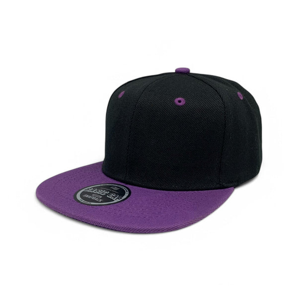 Basic Cap Plain Poly Snapback Hat 8002 - BLK/PURPLE