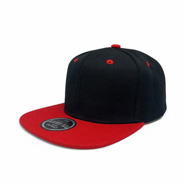 Basic Cap Plain Poly Snapback Hat 8002 - BLK/RED