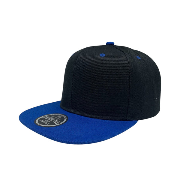 Basic Cap Plain Poly Snapback Hat 8002 - BLK/ROYAL
