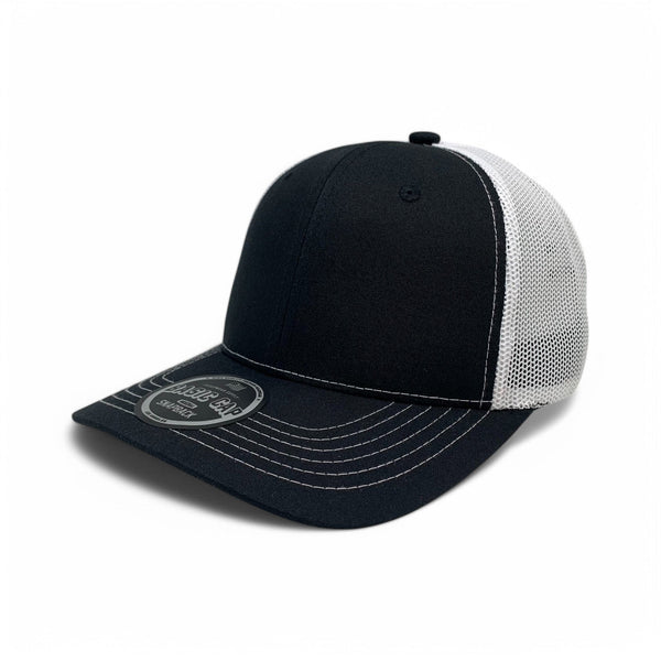 Plain Slide Curve 6Panel Mesh Hat 6001 Adjustable Snapback - BLACK/WHITE