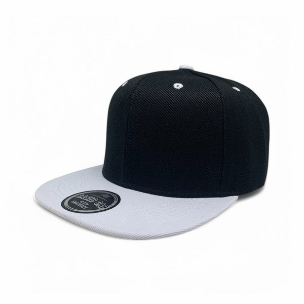 Basic Cap Plain Poly Snapback Hat 8002 - BLK/WHITE