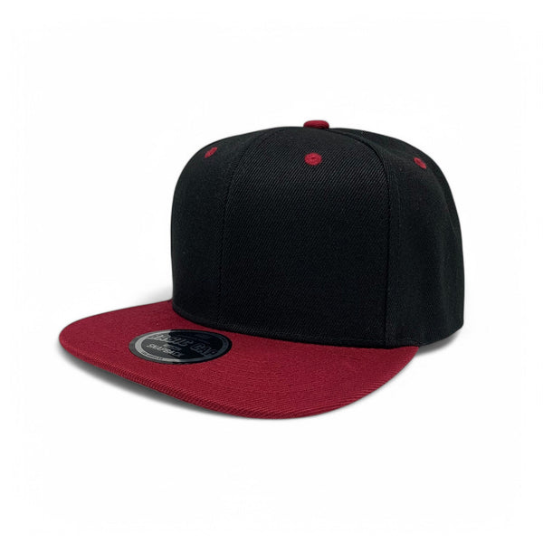 Basic Cap Plain Poly Snapback Hat 8002 - BLK/WINE