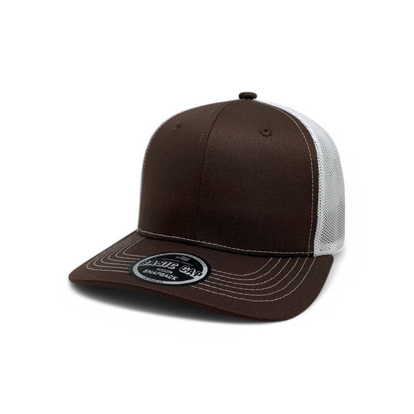 Plain Slide Curve 6Panel Mesh Hat 6001 Adjustable Snapback - BROWN/WHITE