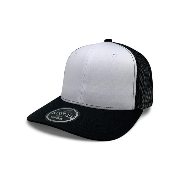 Plain Slide Curve 6Panel Mesh Hat 6001 Adjustable Snapback - BLACK/WHITE/BLACK