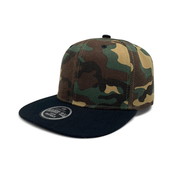 Basic Cap Plain Poly Snapback Hat 8002 - G.CAMO/BLK