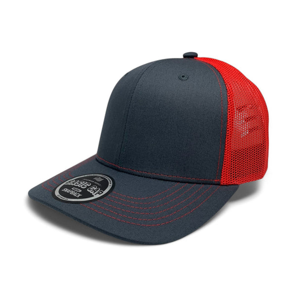 Plain Slide Curve 6Panel Mesh Hat 6001 Adjustable Snapback - CHARCOAL/RED
