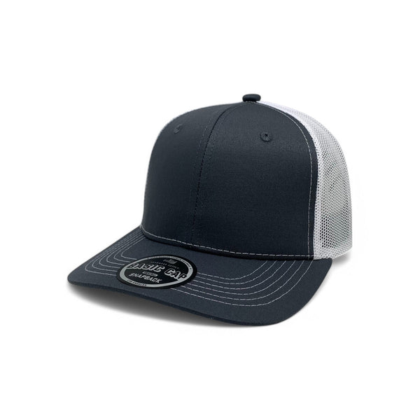 Plain Slide Curve 6Panel Mesh Hat 6001 Adjustable Snapback - CHARCOAL/WHITE