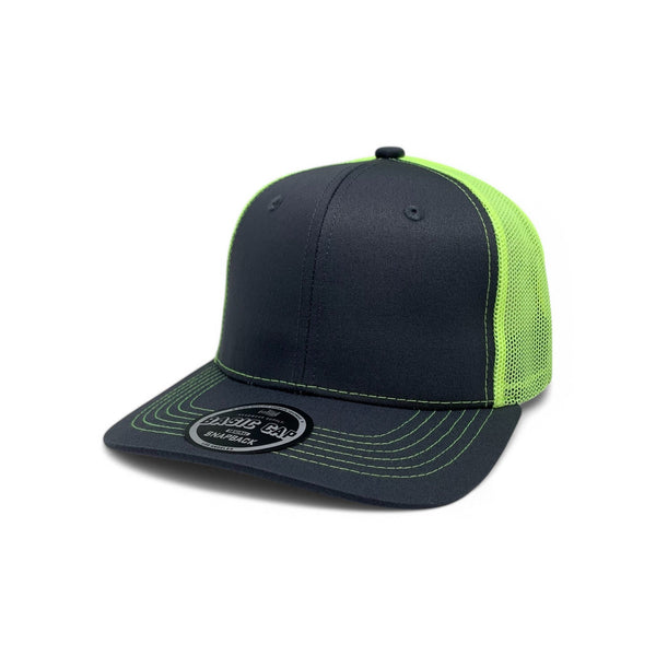Plain Slide Curve 6Panel Mesh Hat 6001 Adjustable Snapback - CHARCOAL/N.YELLOW