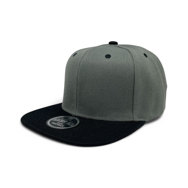 Basic Cap Plain Poly Snapback Hat 8002 - D.GREY/BLK