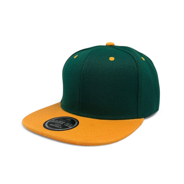 Basic Cap Plain Poly Snapback Hat 8002 - D.GREEN/GOLD