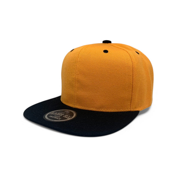 Basic Cap Plain Poly Snapback Hat 8002 - GOLD/BLACK
