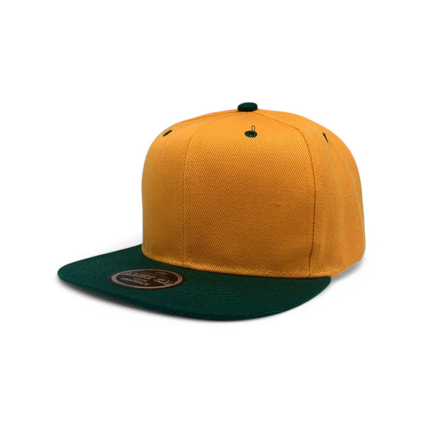 Basic Cap Plain Poly Snapback Hat 8002 - GOLD/D.GREEN
