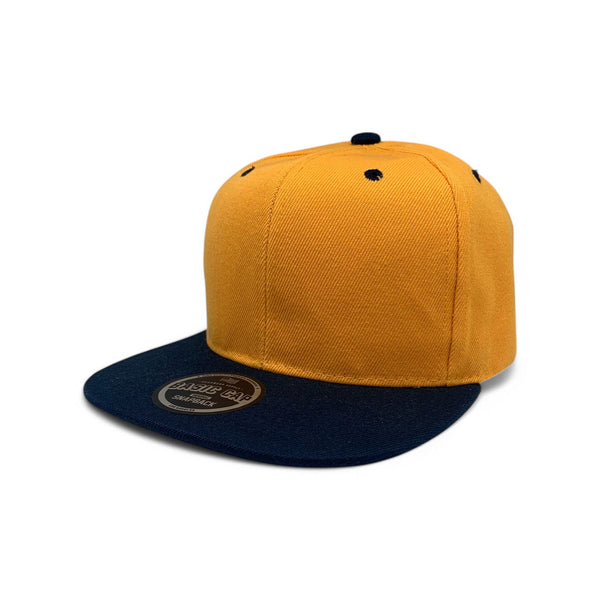 Basic Cap Plain Poly Snapback Hat 8002 - GOLD/NAVY