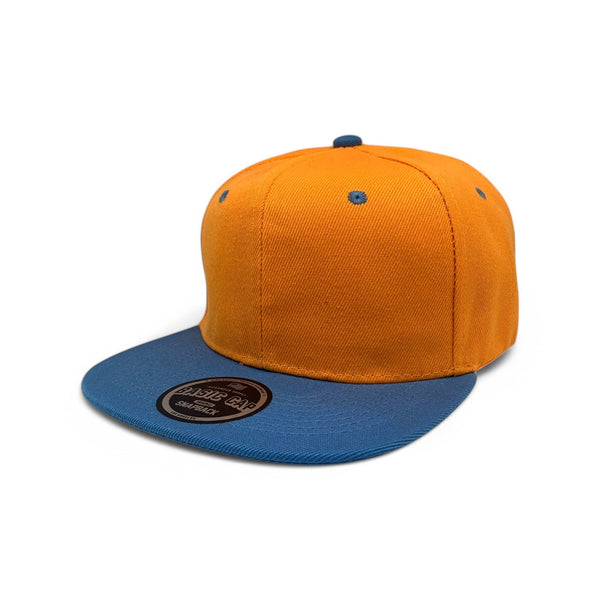Basic Cap Plain Poly Snapback Hat 8002 - GOLD/SKY