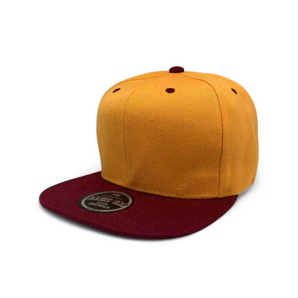 Basic Cap Plain Poly Snapback Hat 8002 - GOLD/WINE