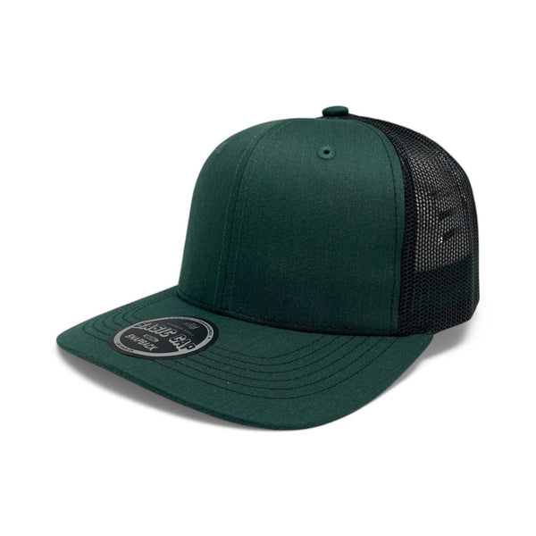 Plain Slide Curve 6Panel Mesh Hat 6001 Adjustable Snapback - D.GREEN/BLACK