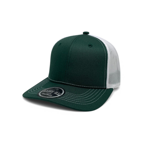 Plain Slide Curve 6Panel Mesh Hat 6001 Adjustable Snapback - D.GREEN/WHITE