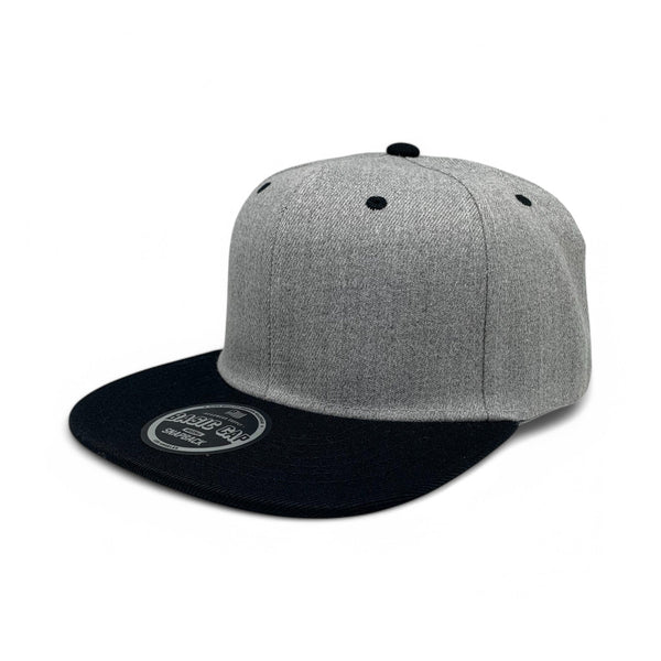 Basic Cap Plain Poly Snapback Hat 8002 - H.GREY/BLK