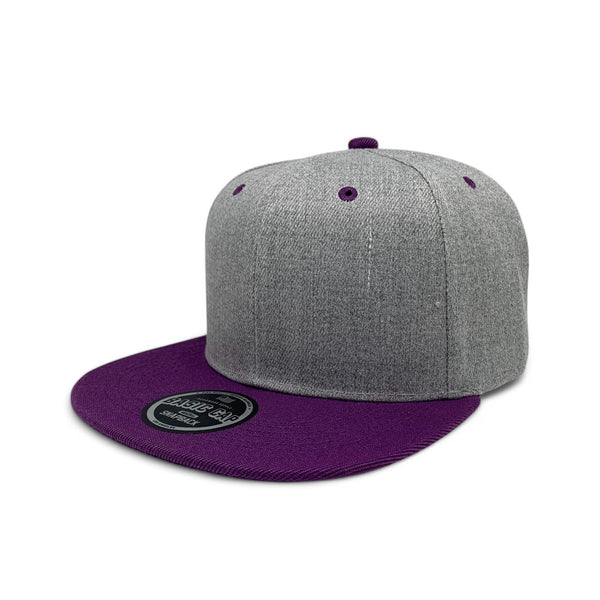 Basic Cap Plain Poly Snapback Hat 8002 - H.GREY/PURPLE