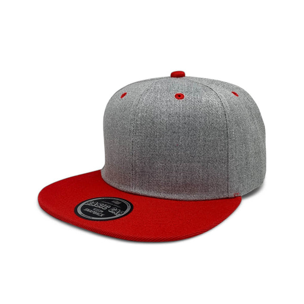 Basic Cap Plain Poly Snapback Hat 8002 - H.GREY/RED