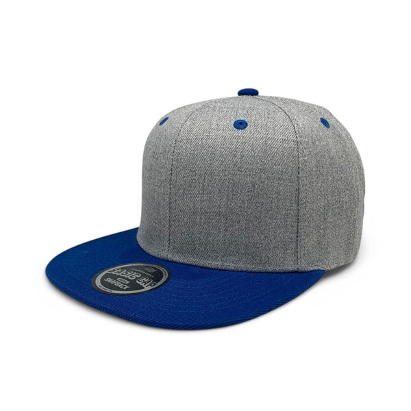 Basic Cap Plain Poly Snapback Hat 8002 - H.GREY/ROYAL