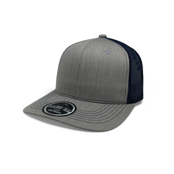 Plain Slide Curve 6Panel Mesh Hat 6001 Adjustable Snapback - H.GRAY/NAVY