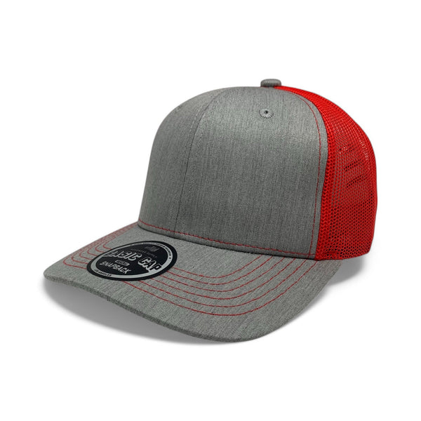 Plain Slide Curve 6Panel Mesh Hat 6001 Adjustable Snapback - H.GRAY/RED