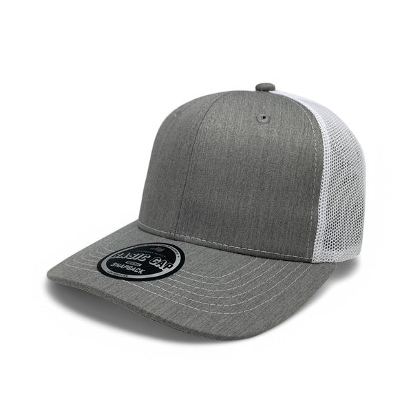 Plain Slide Curve 6Panel Mesh Hat 6001 Adjustable Snapback - H.GRAY/WHITE