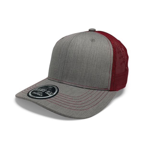 Plain Slide Curve 6Panel Mesh Hat 6001 Adjustable Snapback - H.GRAY/BURGUNDY