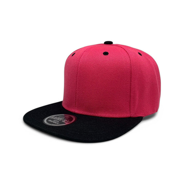 Basic Cap Plain Poly Snapback Hat 8002 - H.PINK/BLK